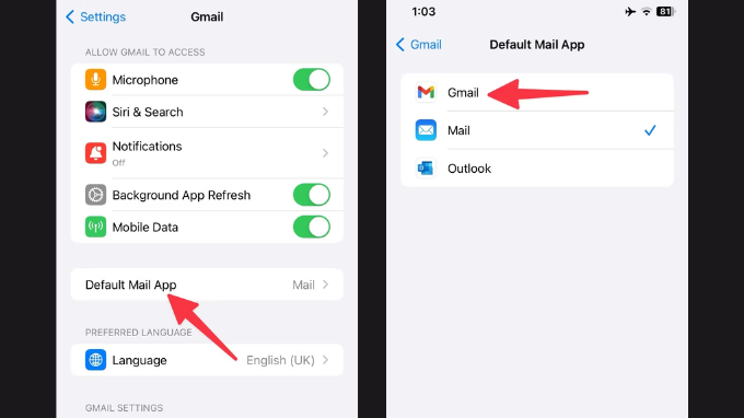 Thiết lập Gmail thành ứng dụng mặc định trên iPhone