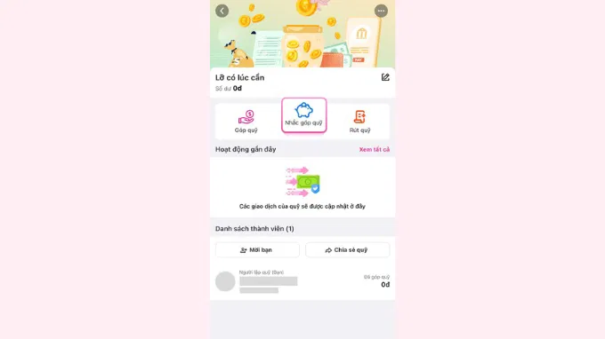 Cách tạo lời nhắc góp quỹ nhóm trên MoMo