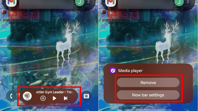 Các tùy chọn bổ sung khi nhấn giữ Now Bar