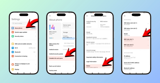 Cách lấy mã IMEI/Serial Number trên điện thoại Xiaomi bằng cách Tìm trực tiếp trong phần Cài đặt