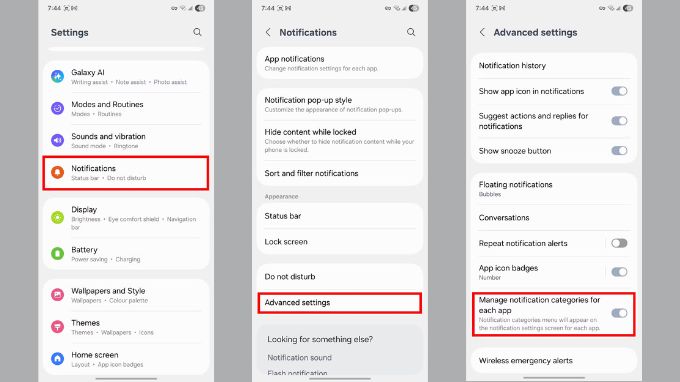 Bật danh mục thông báo 