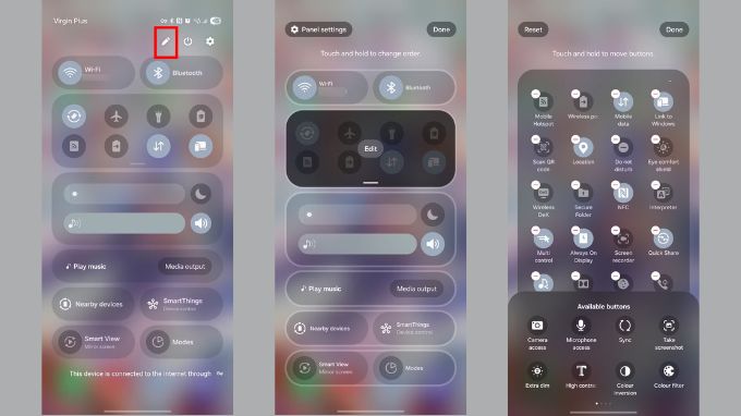 Chỉnh sửa và sắp xếp lại các ô cài đặt nhanh