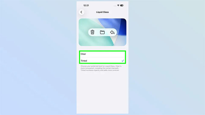 Tùy chỉnh độ mờ của Liquid Glass