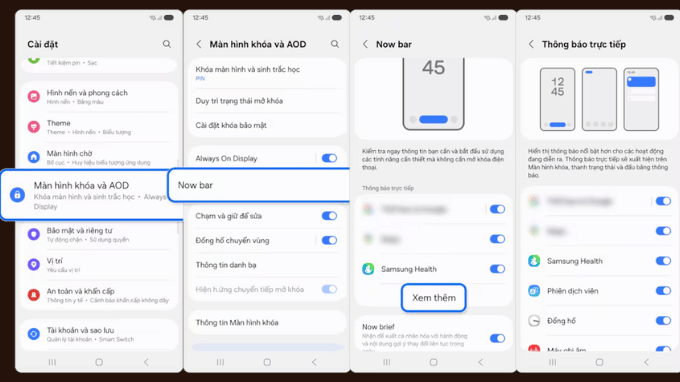 Giao diện cài đặt Now Bar trên One UI 8