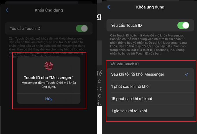 Cách đặt mã PIN hoặc FaceID trên Messenger bước chọn chế độ