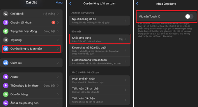 Cách đặt mã PIN hoặc FaceID trên Messenger bước tùy chỉnh