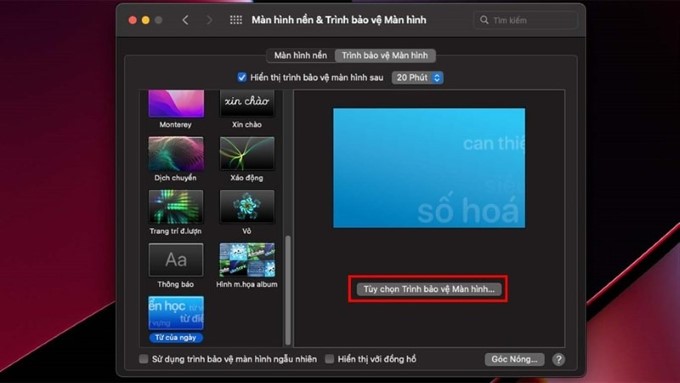 Các bước bật trình bảo vệ màn hình trên MacBook