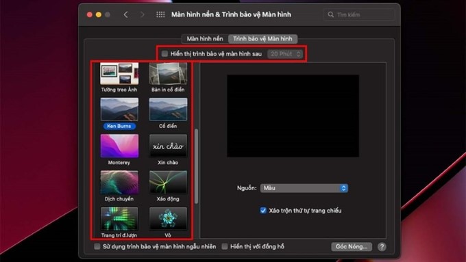 Các bước bật trình bảo vệ màn hình trên MacBook
