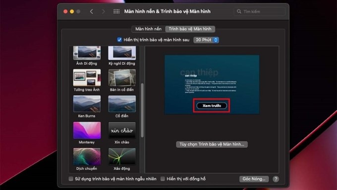 Các bước bật trình bảo vệ màn hình trên MacBook