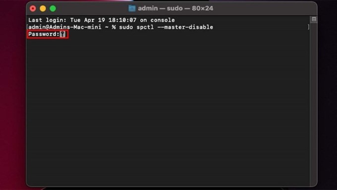 Nhập mật khẩu của máy và nhấn Enter.