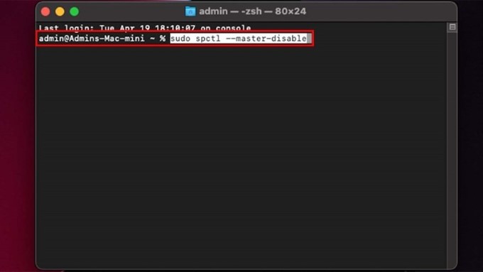Sau khi thực hiện các bước trên, Gatekeeper sẽ bị tắt hoàn toàn. Bạn có thể kiểm tra lại bằng cách mở ứng dụng Terminal và nhập lệnh sau: