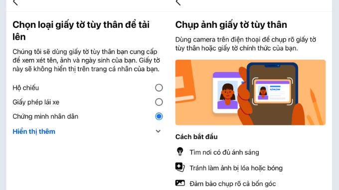 Bước 4 Xác thực tài khoản Facebook bằng Căn Cước Công Dân (CCCD)