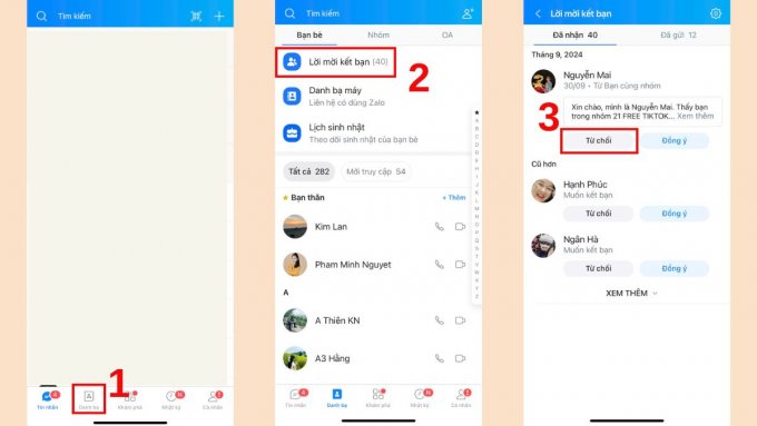 Làm sao để từ chối lời mời kết bạn nhận được