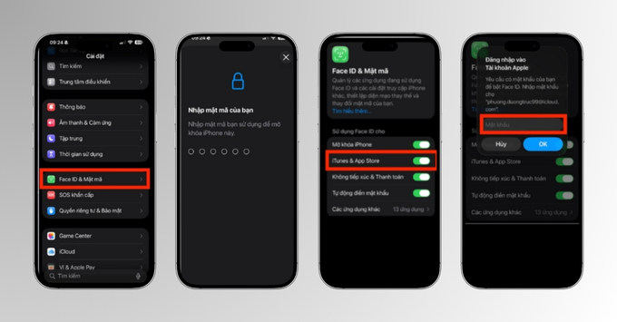 Cách tải ứng dụng trên iPhone không cần ID Apple Cách 2: Sử dụng Face ID hoặc Touch ID thay thế mật khẩu