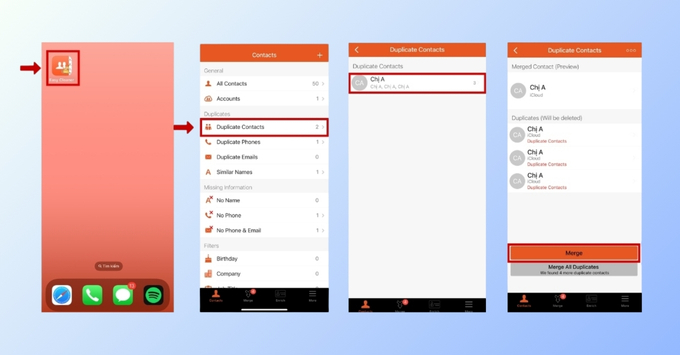 Xóa danh bạ trùng lặp trên bằng ứng dụng trên Androi và iPhone