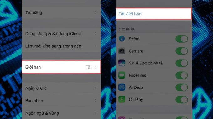 Tắt chế độ giới hạn iPhone